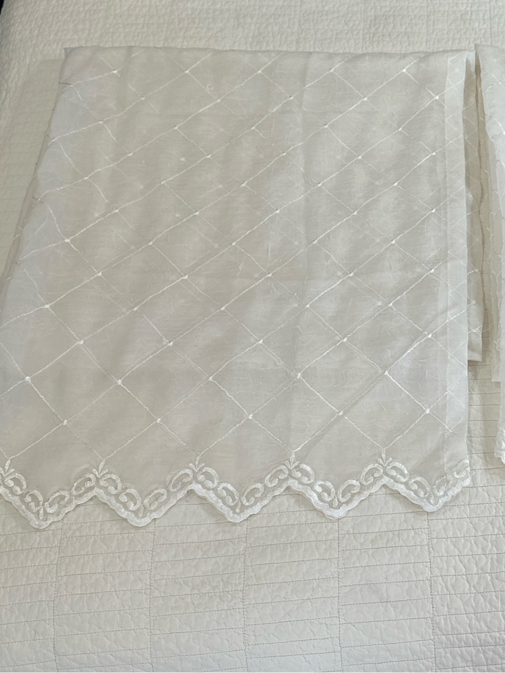 Vintage Sheer Lace Curtain Panels Set of 2 Scalloped Embroidered Cream 40x87 - Picture 3 of 7